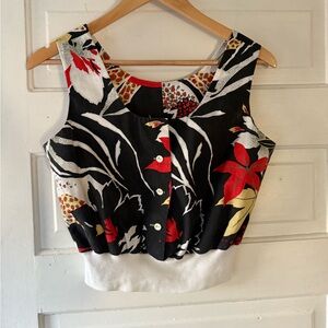 Vintage Vibrant Floral Sleeveless Crop Top